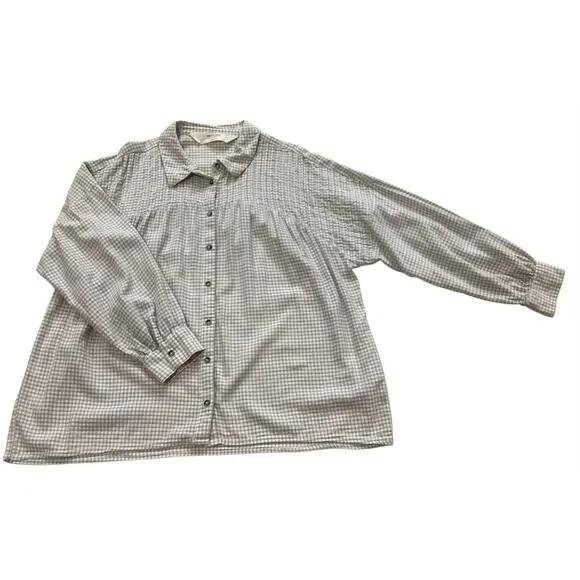 Peace Love World Boheme Check Plaid Button Front Pleated Top size XL - Picture 4 of 8